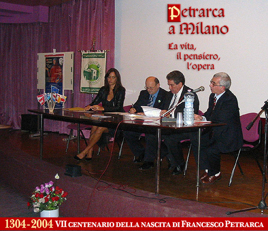 L'attrice Iuliana Iuregan, Gianni Bianchi, Enzo Percesepe e Roberto Gariboldi al Convegno 'Petrarca a Milano' (2004)