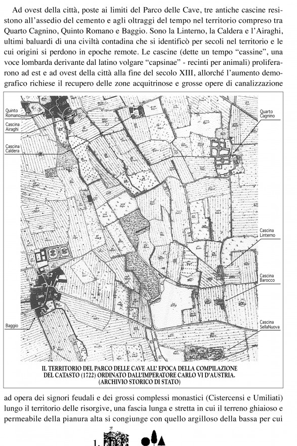 Territorio del Parco delle Cave all'epoca della compilazione del Catasto Teresiano (1722)