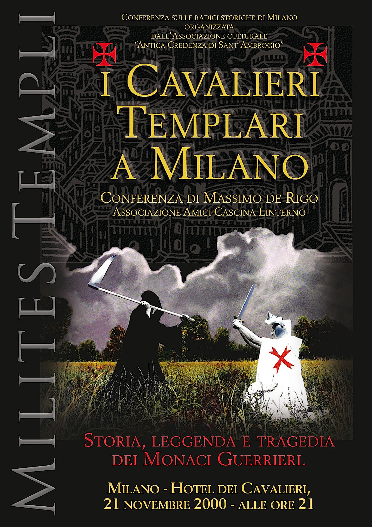 Locandina conferenza “I cavalieri Templari a Milano.” (foto di Renato Bosoni)