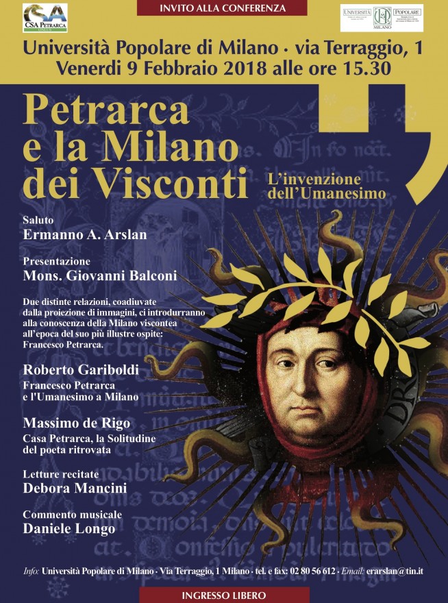 Poster conferenza 'Petrarca e la Milano dei Visconti) Università Popolare (2018)