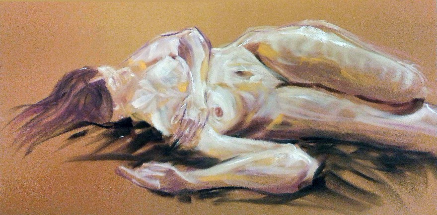 Nudo sdraiato. Tecnica mista su cartoncino (2017)