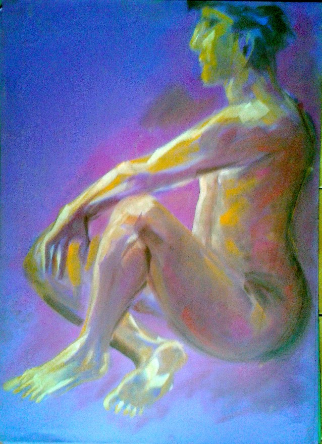 Nudo di profilo seduto. Pastello e Pan pastel colors su cartoncino (2015)