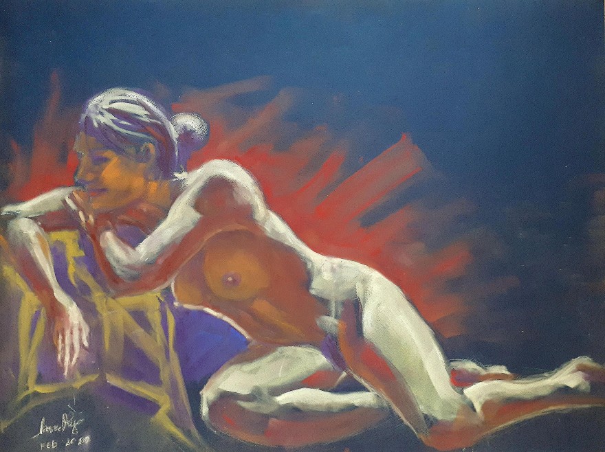 Clelia. Conté crayon e colori PanPastel, 70×50 su cartone (2020)