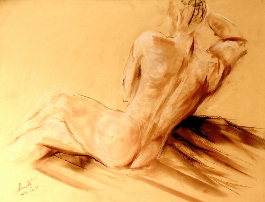 Nudo maschile. Pan pastel colors su cartoncino (2017)