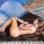 Sara, pianista. Sogno tra Arte e liberta'. Conté crayon e colori PanPastel, 60×40 su cartone (2018)
