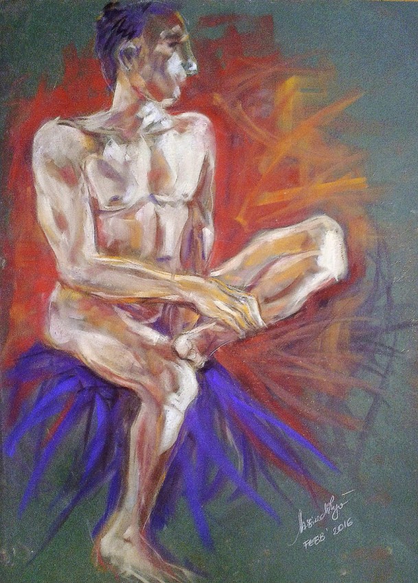 Studio nudo seduto. Pan pastel colors su cartoncino (2016)
