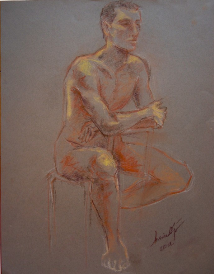 Nudo maschile seduto. Conté crayon su cartoncino (2012)