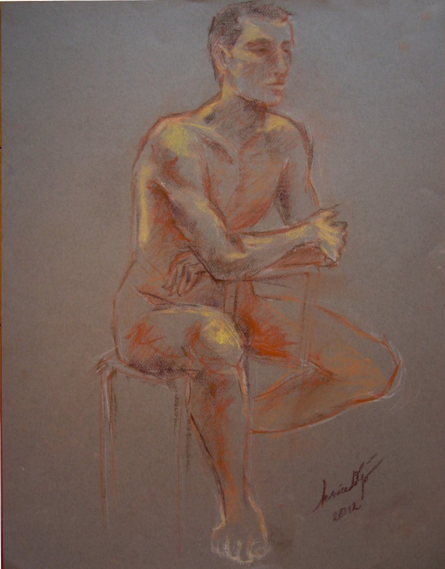 Nudo maschile seduto. Conté crayon su cartoncino (2012)