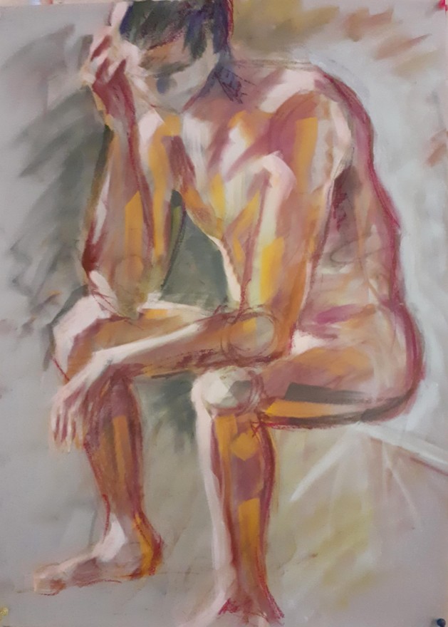 Paolo, nudo con mascherina. Pan pastel su cartoncino (2020)