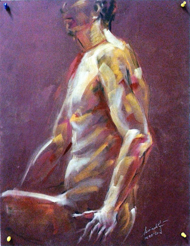 Figura maschile. Pan pastel colors su cartoncino (2017)