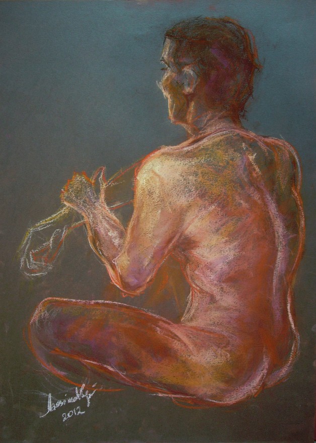 Nudo maschile di spalle. Conté crayon su cartoncino (2012)