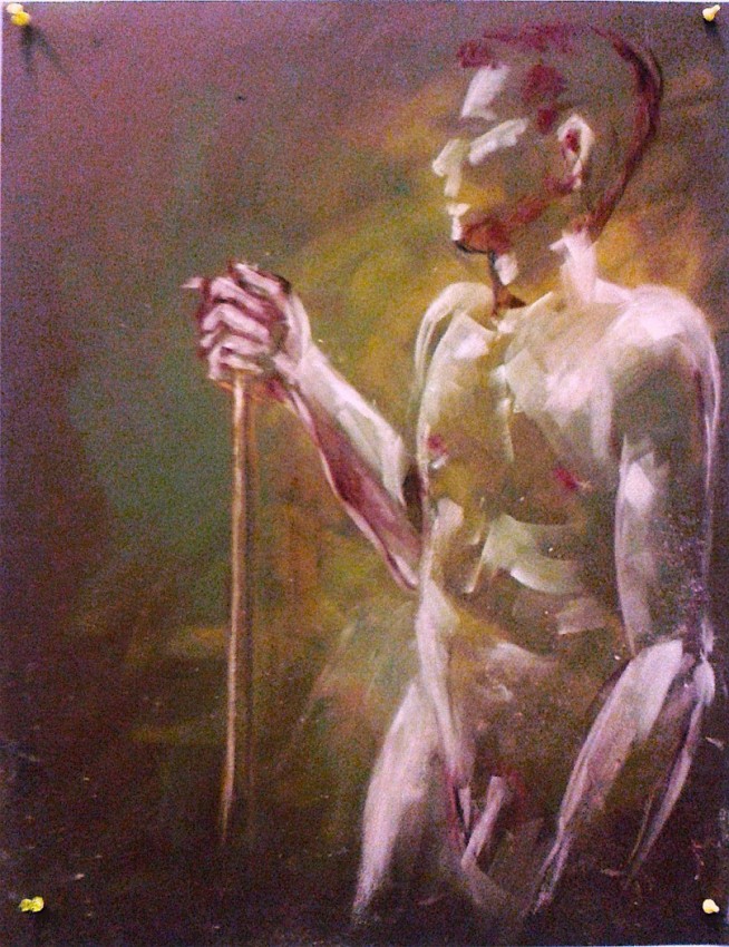 Nudo maschile eretto. Pan pastel colors su cartoncino (2017)