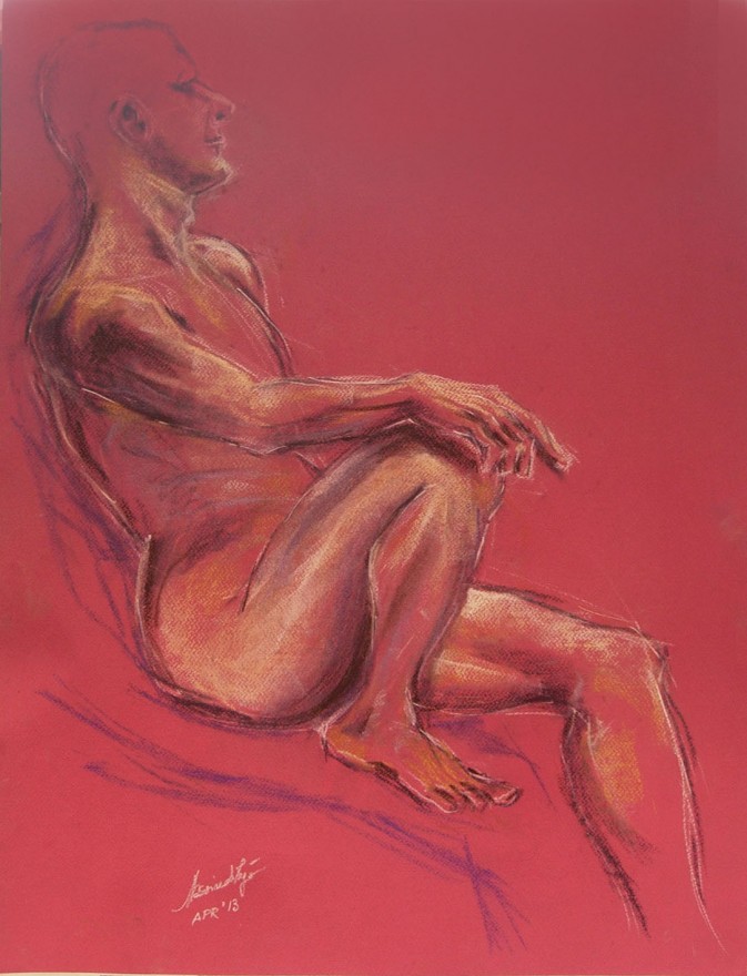 Studio figura maschile. Conté crayon su cartoncino (2013)