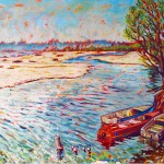 Andar per Ticino con papà Theo. Olio su tavola di legno (1997)