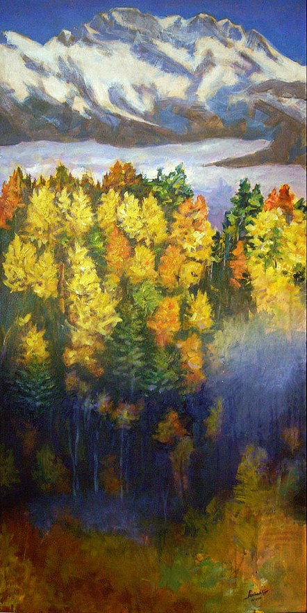 Il bosco in autunno e la Presolana. Acrilico su tela (2011)