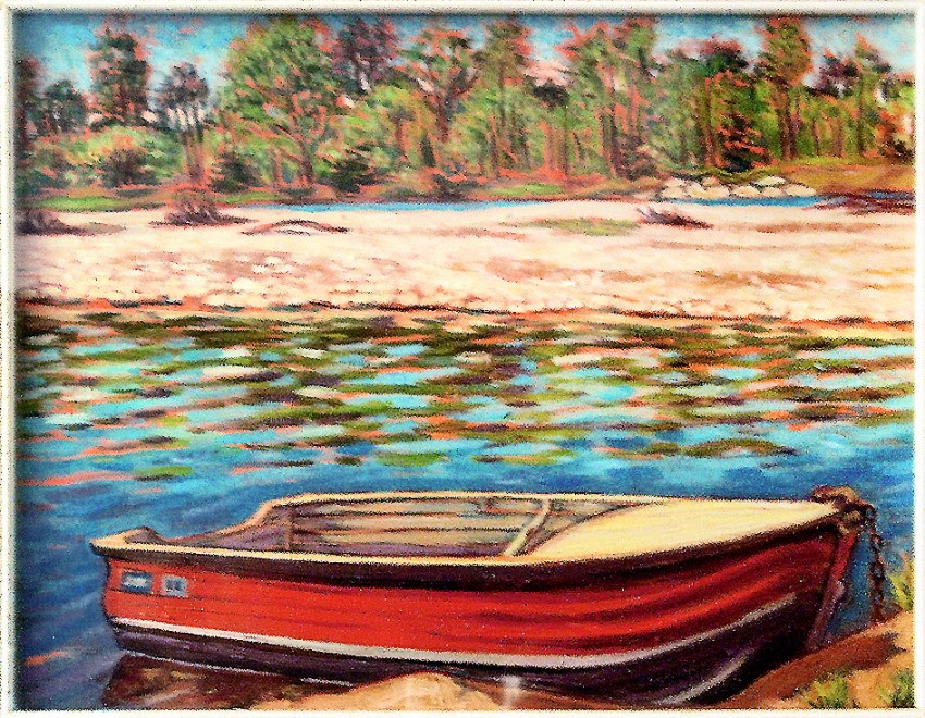 La barca sul Ticino. Olio su tavola di legno (1988)