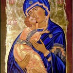 Ricostruzione del'icona della Madonna di Vladimir (Vladimirskaja) XII sec. Tecnica mista su tavola di legno (2011)