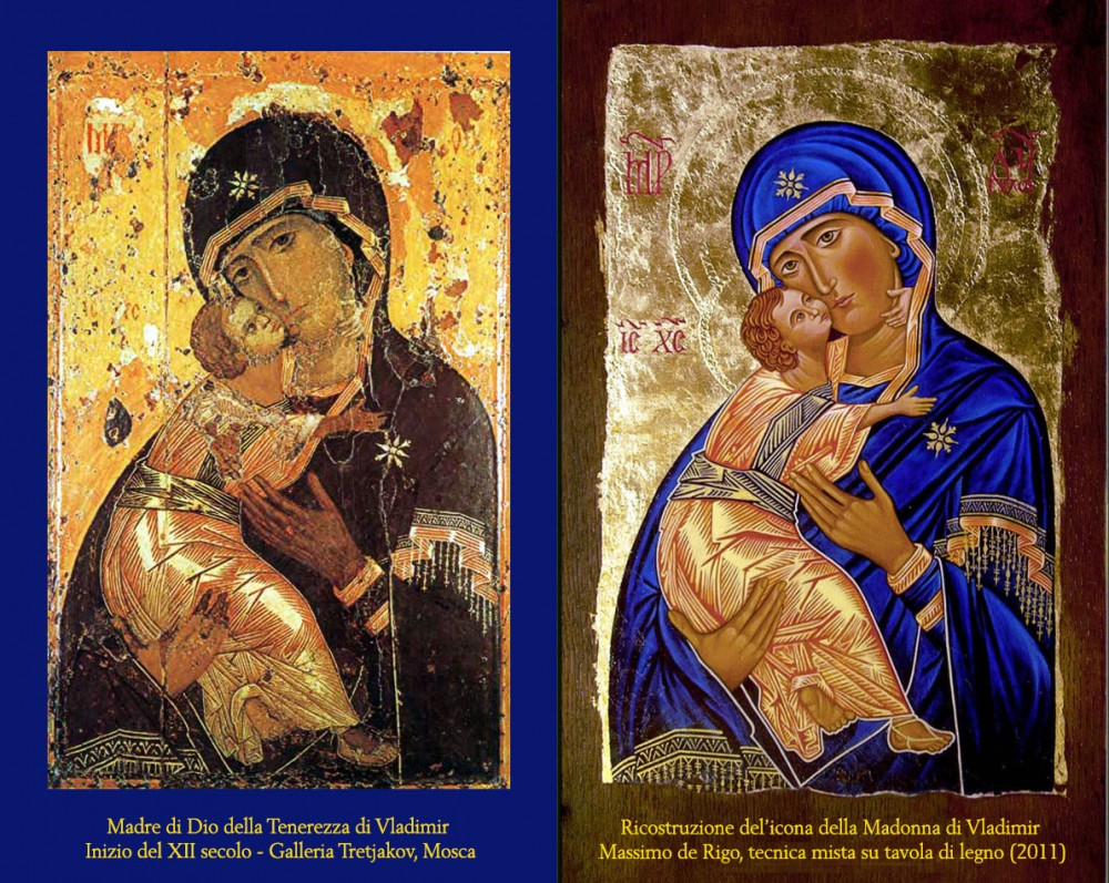 Madre di Dio della Tenerezza di Vladimir. Originale XII sec. e copia 2011
