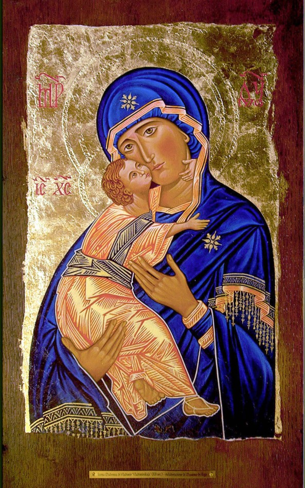 Ricostruzione del'icona della Madonna di Vladimir (Vladimirskaja) XII sec. Tecnica mista su tavola di legno (2011)