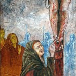 Maria Maddalena ai piedi della Croce, tecnica mista pittura materica (2017)