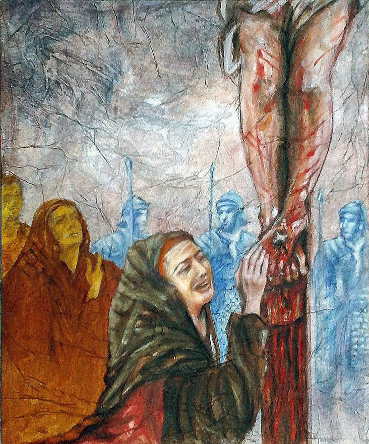 Maria Maddalena ai piedi della Croce, tecnica mista pittura materica (2017)