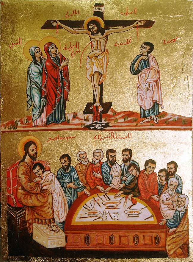 La Crocifissione e la Cena Misteriosa. Affresco su pannello truciolare intonacato (2013)