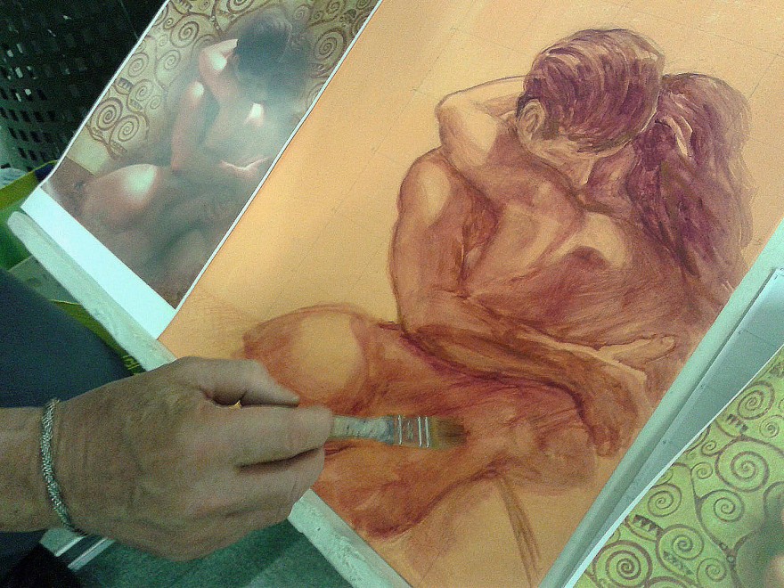 Triumphus Cupidinis, preparazione. Pittura materica su tela (2016)