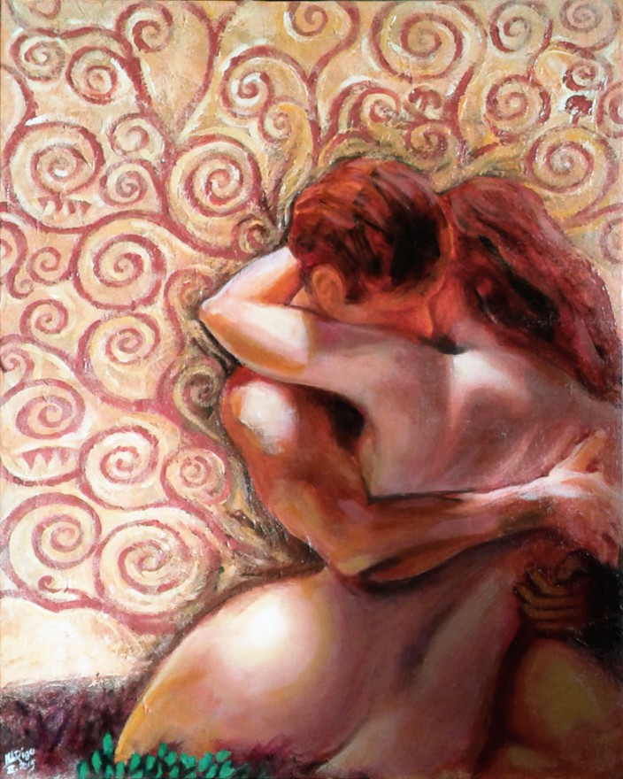 Triumphus Cupidinis, omaggio a Gustav Klimt. Pittura materica su tela (2016)