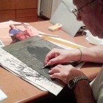 Sant'Elena, linoleografia. Preparazione della matrice in rilievo (2018)